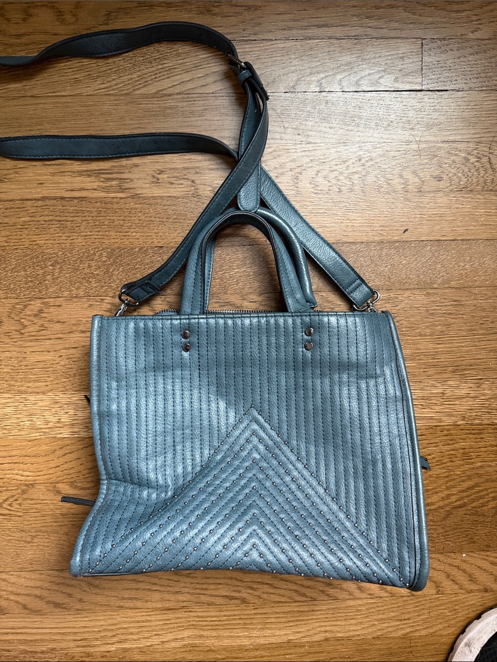 Classic Quilted Slate Blue Shoulder Tote